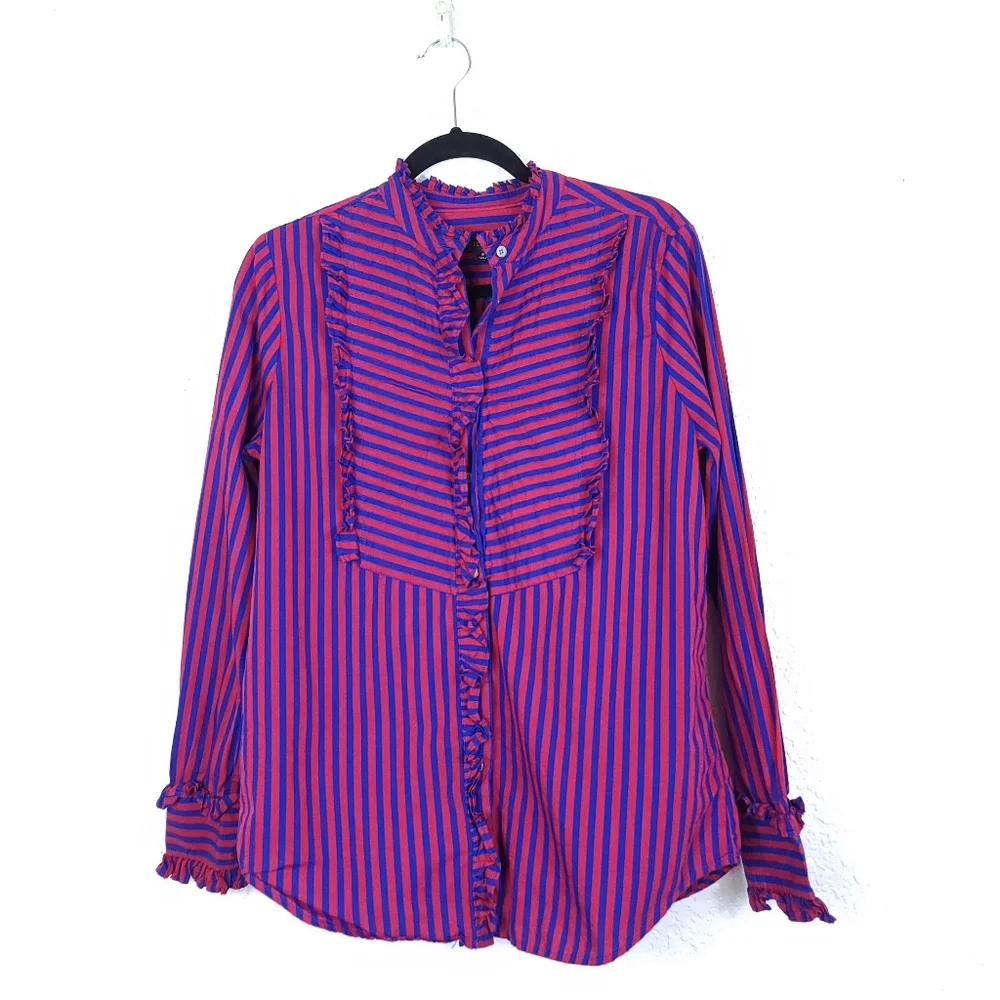 J.CREW Ruffle-Trim Tuxedo Shirt In Stripe